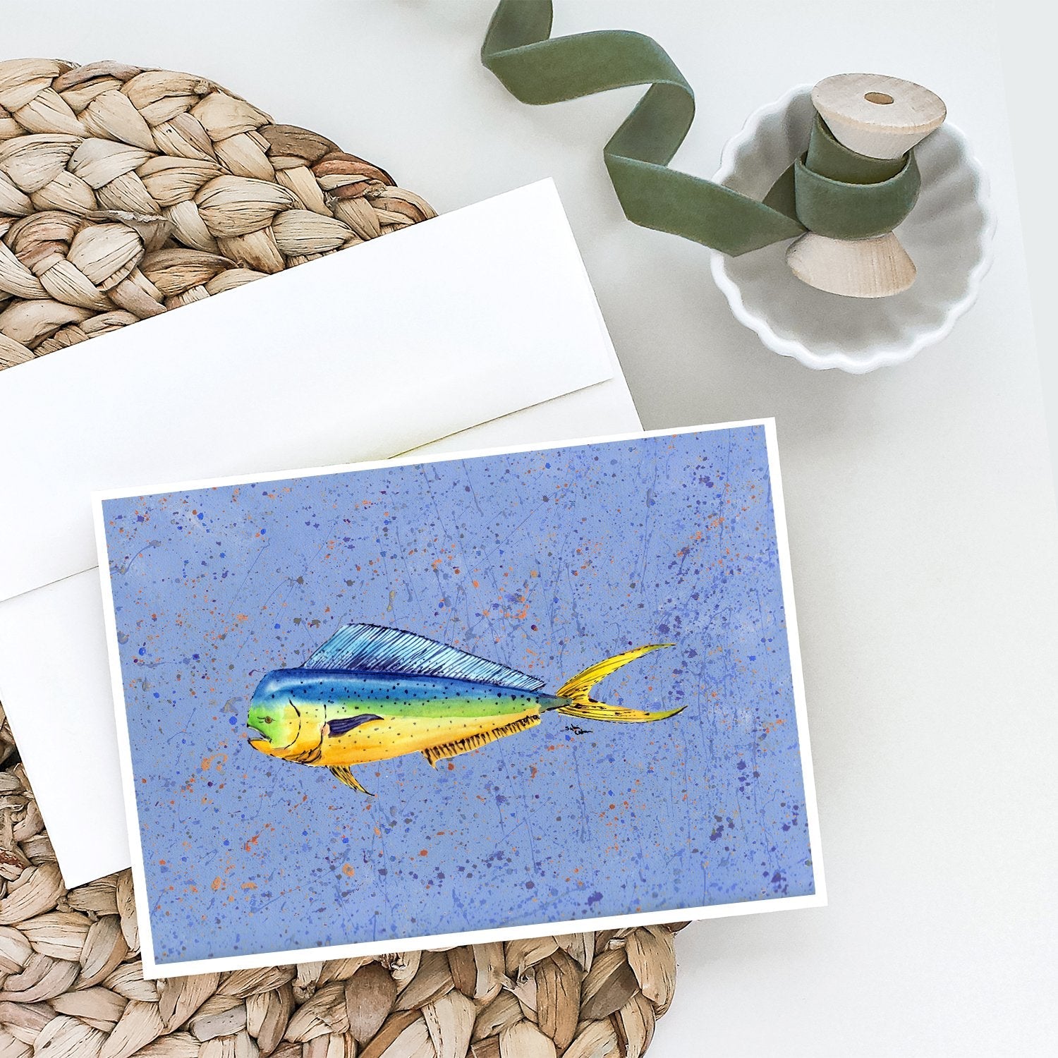 Dolphin Mahi Mahi Greeting Cards Pack of 8 Blank Cards with Envelopes Whimsical A7 Size 5x7