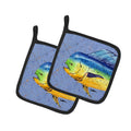 Dolphin Mahi Mahi Pot Holder Set of 2 Heat Resistant Quilted Hot Pads 7.5 x 7.5 Inch, Insulated Kitchen Trivets for Cooking & Baking