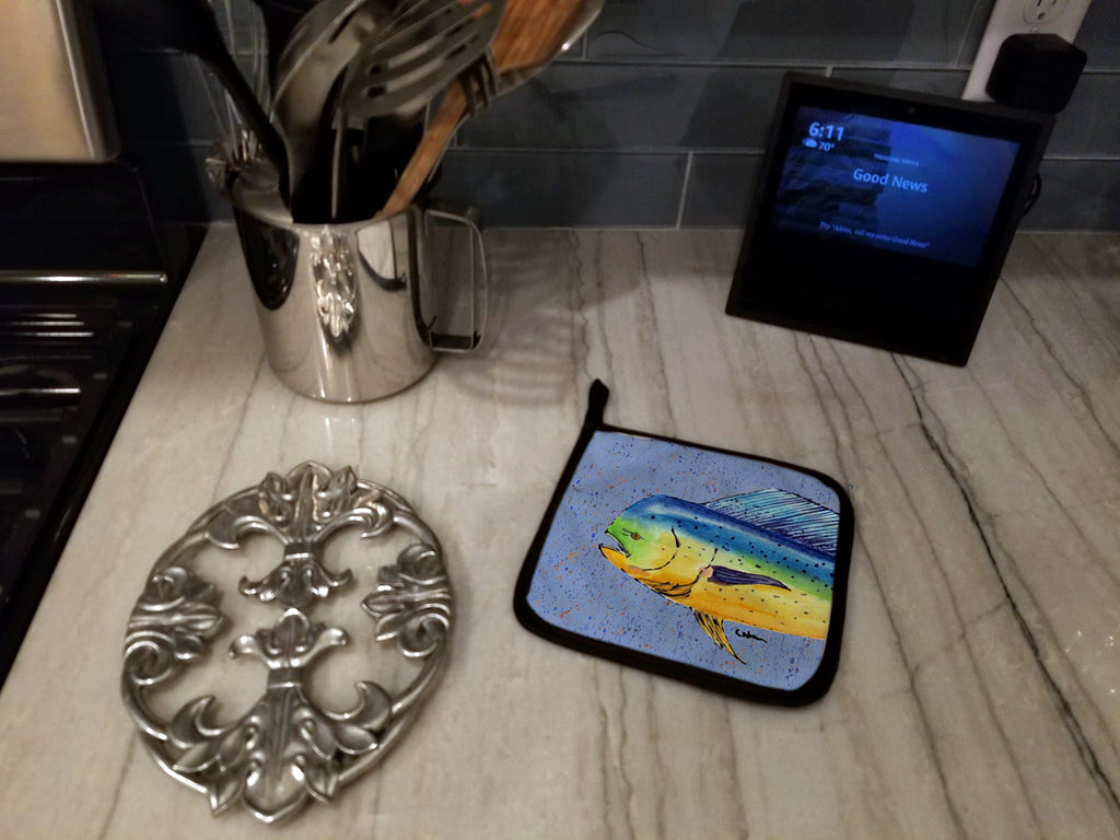 Dolphin Mahi Mahi Pot Holder Set of 2 Heat Resistant Quilted Hot Pads 7.5 x 7.5 Inch, Insulated Kitchen Trivets for Cooking & Baking