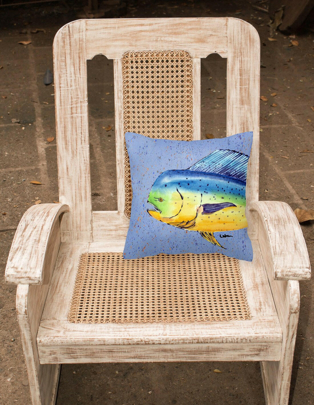 Dolphin Mahi Mahi Decorative Throw Pillow 14x14 Indoor Outdoor Accent Cushion, Fabric Cover with Insert for Sofa, Bed, Porch & Living Room