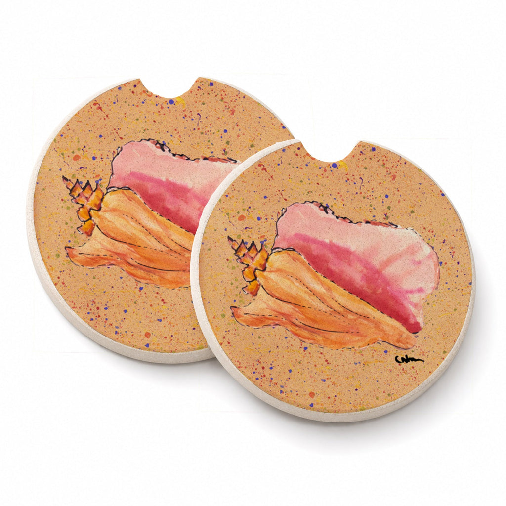 Shells Set of 2 Cup Holder Car Coasters Absorbent Round Sandstone Coasters Gifts for Men or Women, 2.5, Multicolor