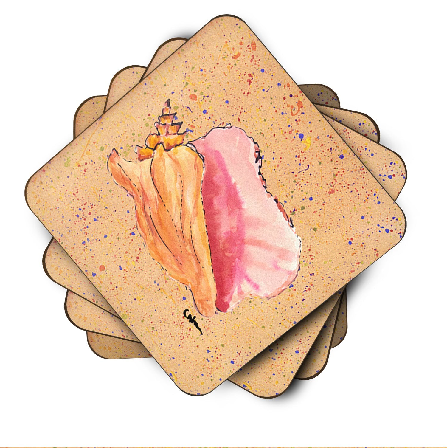 Shells Foam Coasters Set of 4 Cup Coasters for Indoor Outdoor, Tabletop Protection, Anti Slip, Mouse pad Material