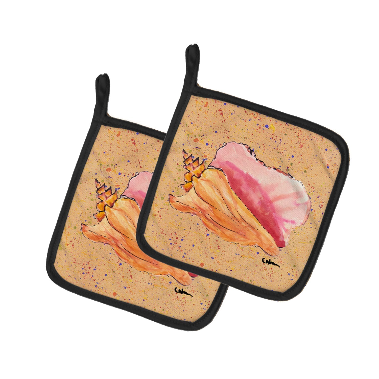 Shells Pot Holder Set of 2 Heat Resistant Quilted Hot Pads 7.5 x 7.5 Inch, Insulated Kitchen Trivets for Cooking & Baking