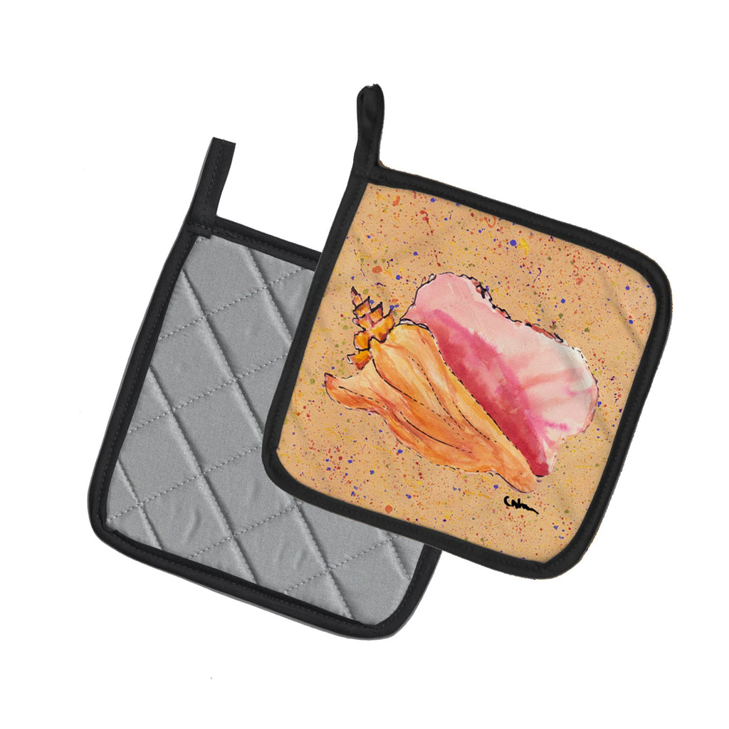 Shells Pot Holder Set of 2 Heat Resistant Quilted Hot Pads 7.5 x 7.5 Inch, Insulated Kitchen Trivets for Cooking & Baking