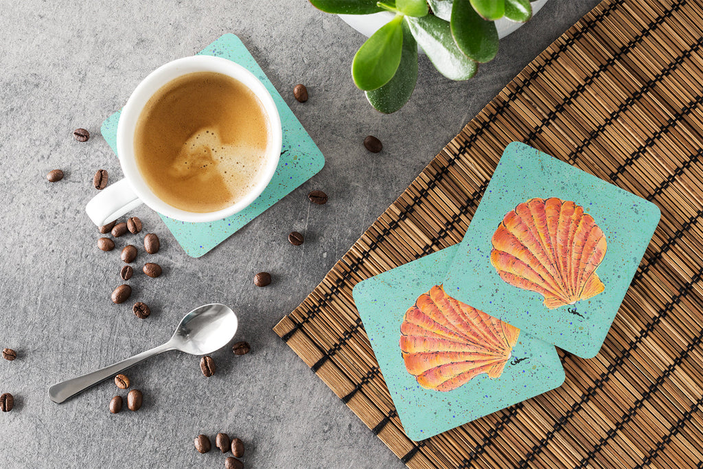 Shells Foam Coasters Set of 4 Cup Coasters for Indoor Outdoor, Tabletop Protection, Anti Slip, Mouse pad Material