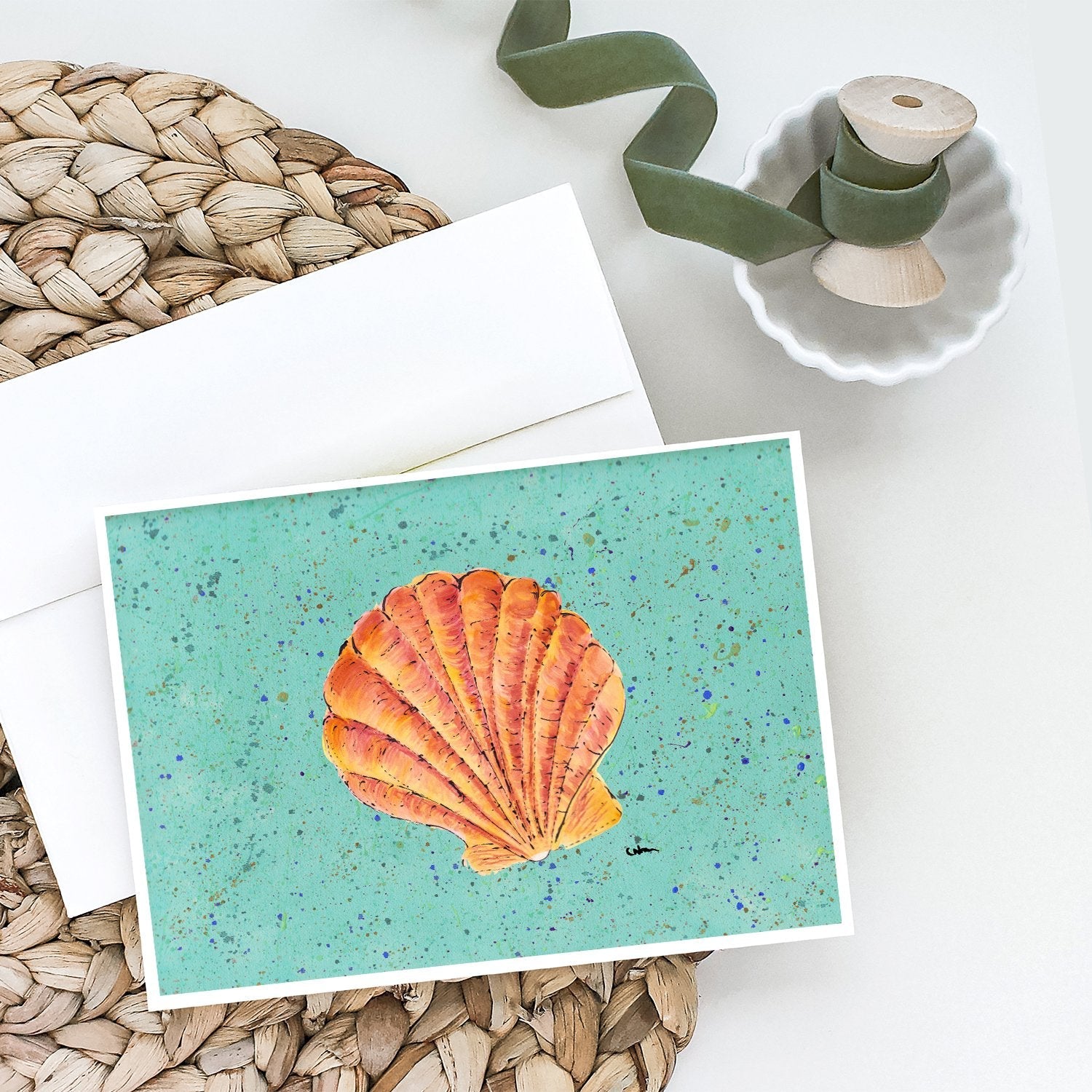 Shells Greeting Cards Pack of 8 Blank Cards with Envelopes Whimsical A7 Size 5x7
