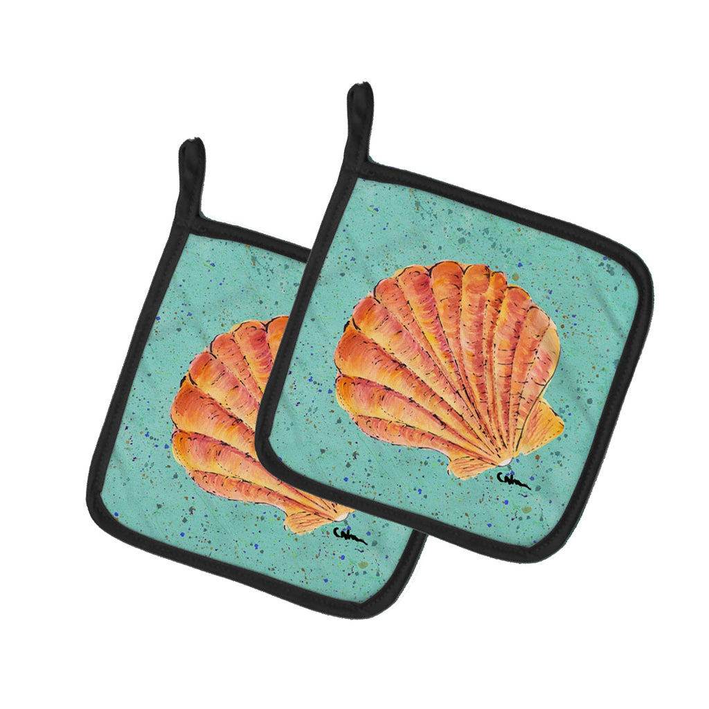 Shells Pot Holder Set of 2 Heat Resistant Quilted Hot Pads 7.5 x 7.5 Inch, Insulated Kitchen Trivets for Cooking & Baking