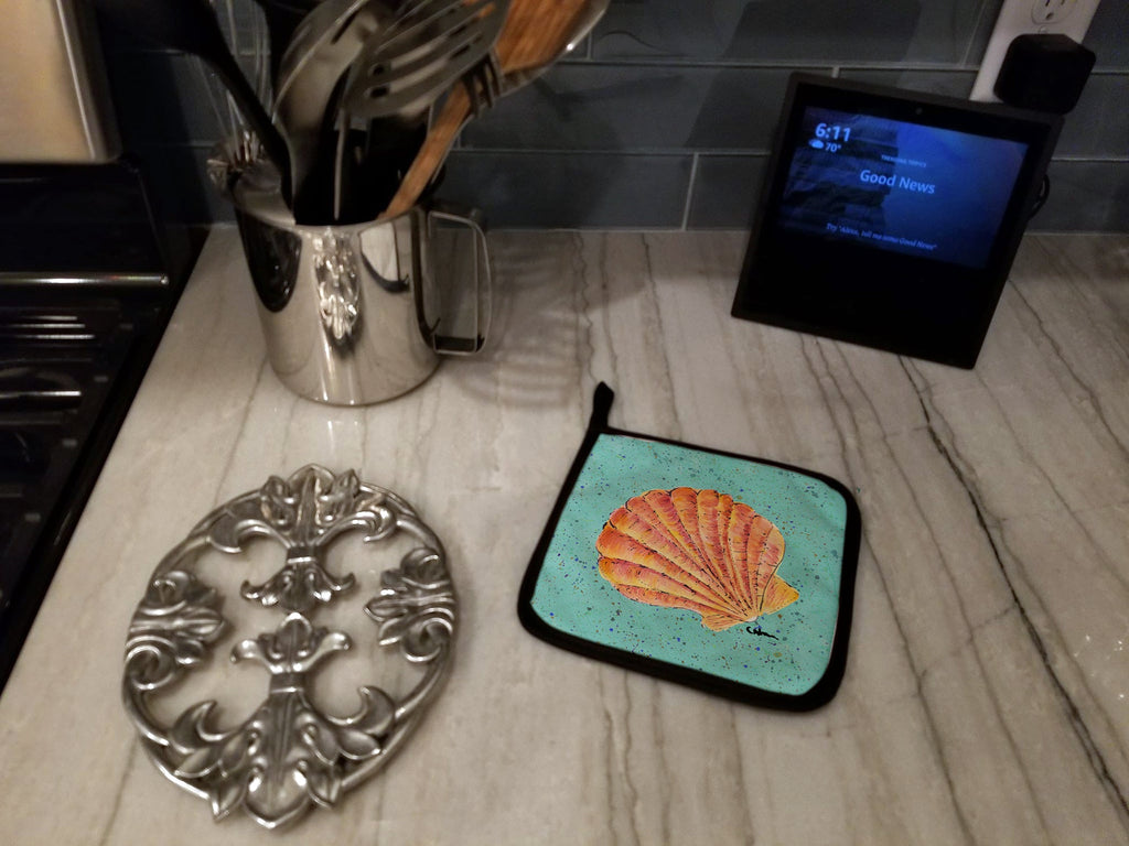 Shells Pot Holder Set of 2 Heat Resistant Quilted Hot Pads 7.5 x 7.5 Inch, Insulated Kitchen Trivets for Cooking & Baking