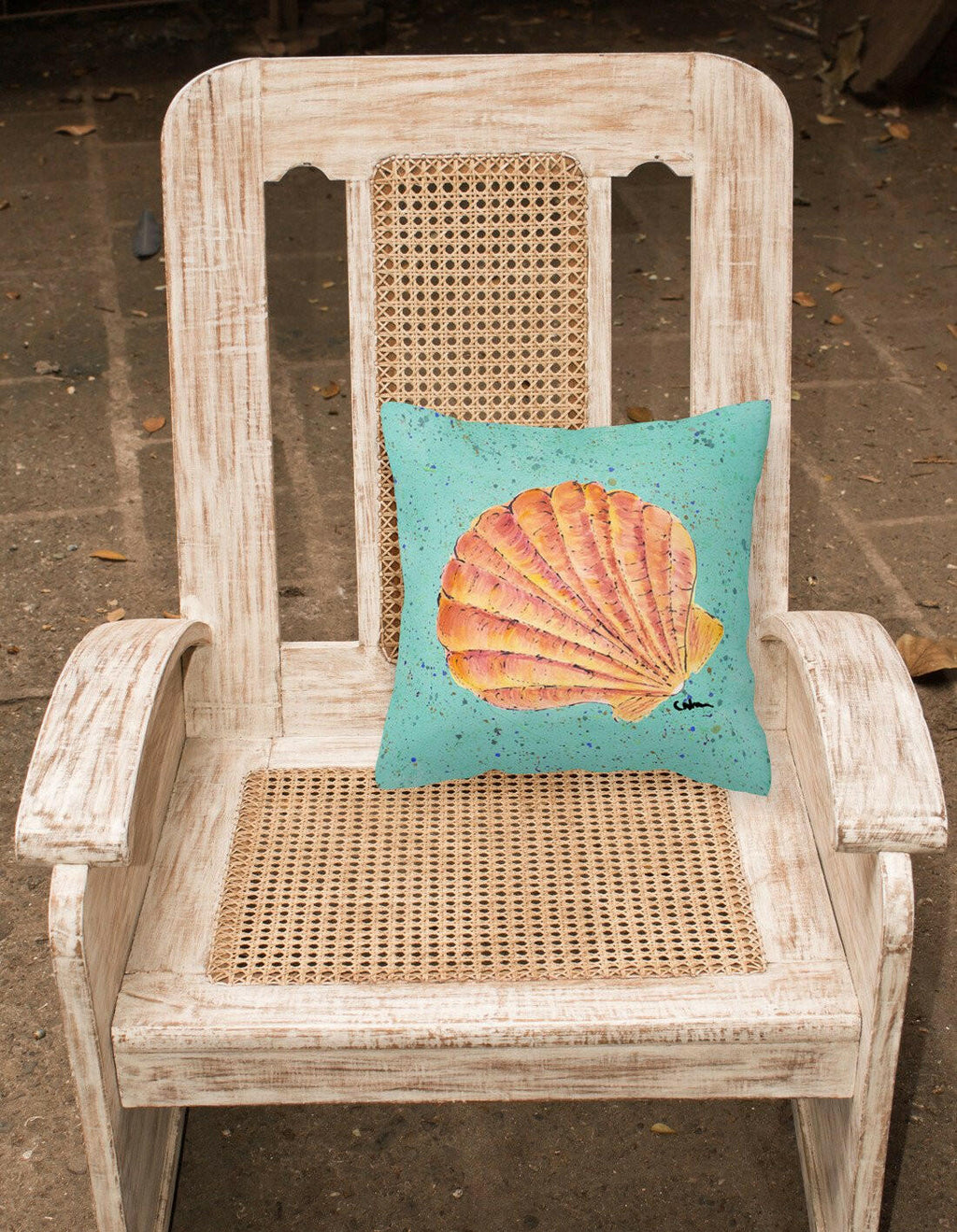 Shells Decorative Throw Pillow 14x14 Indoor Outdoor Accent Cushion, Fabric Cover with Insert for Sofa, Bed, Porch & Living Room