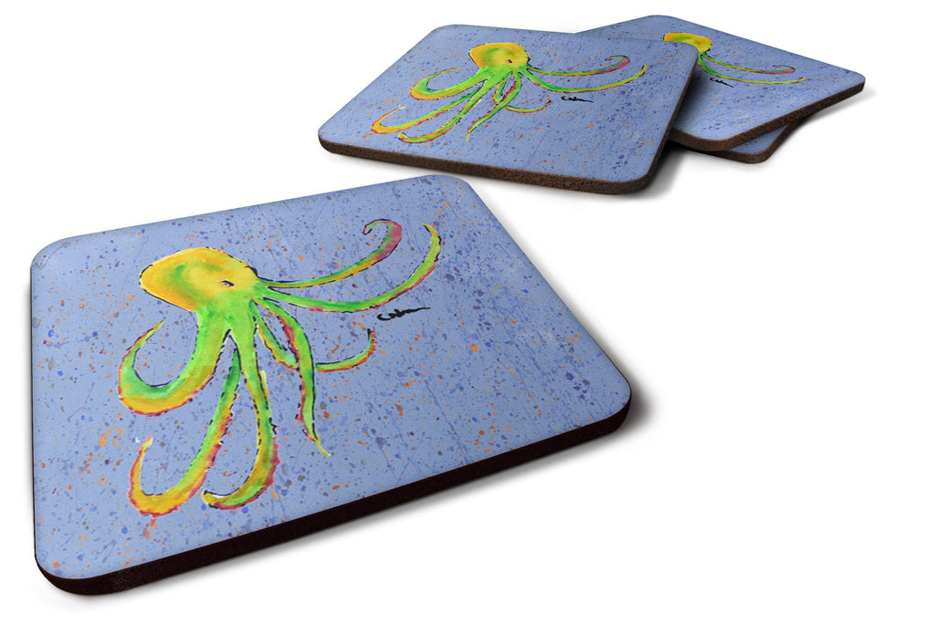 Octopus on Blue Foam Coasters Set of 4 Cup Coasters for Indoor Outdoor, Tabletop Protection, Anti Slip, Mouse pad Material