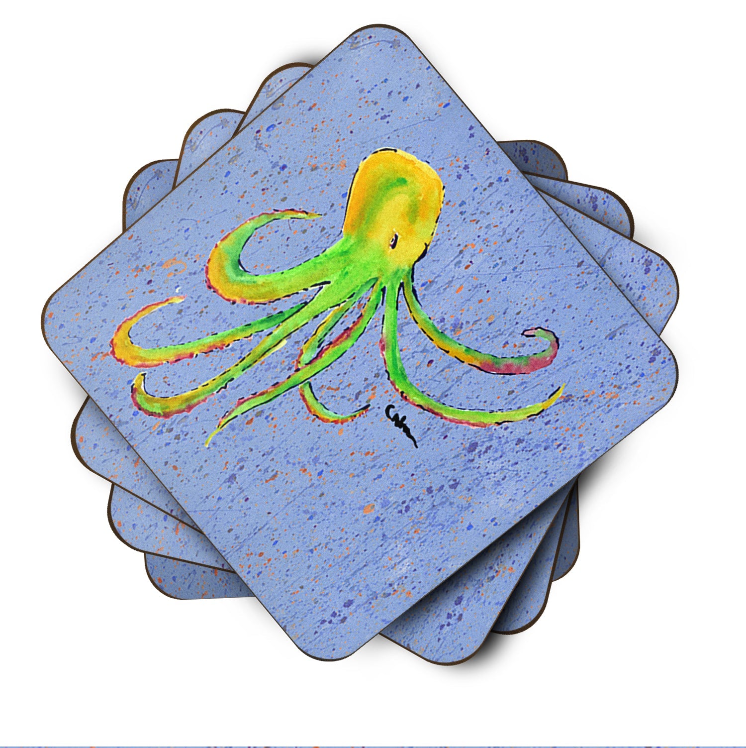 Octopus on Blue Foam Coasters Set of 4 Cup Coasters for Indoor Outdoor, Tabletop Protection, Anti Slip, Mouse pad Material