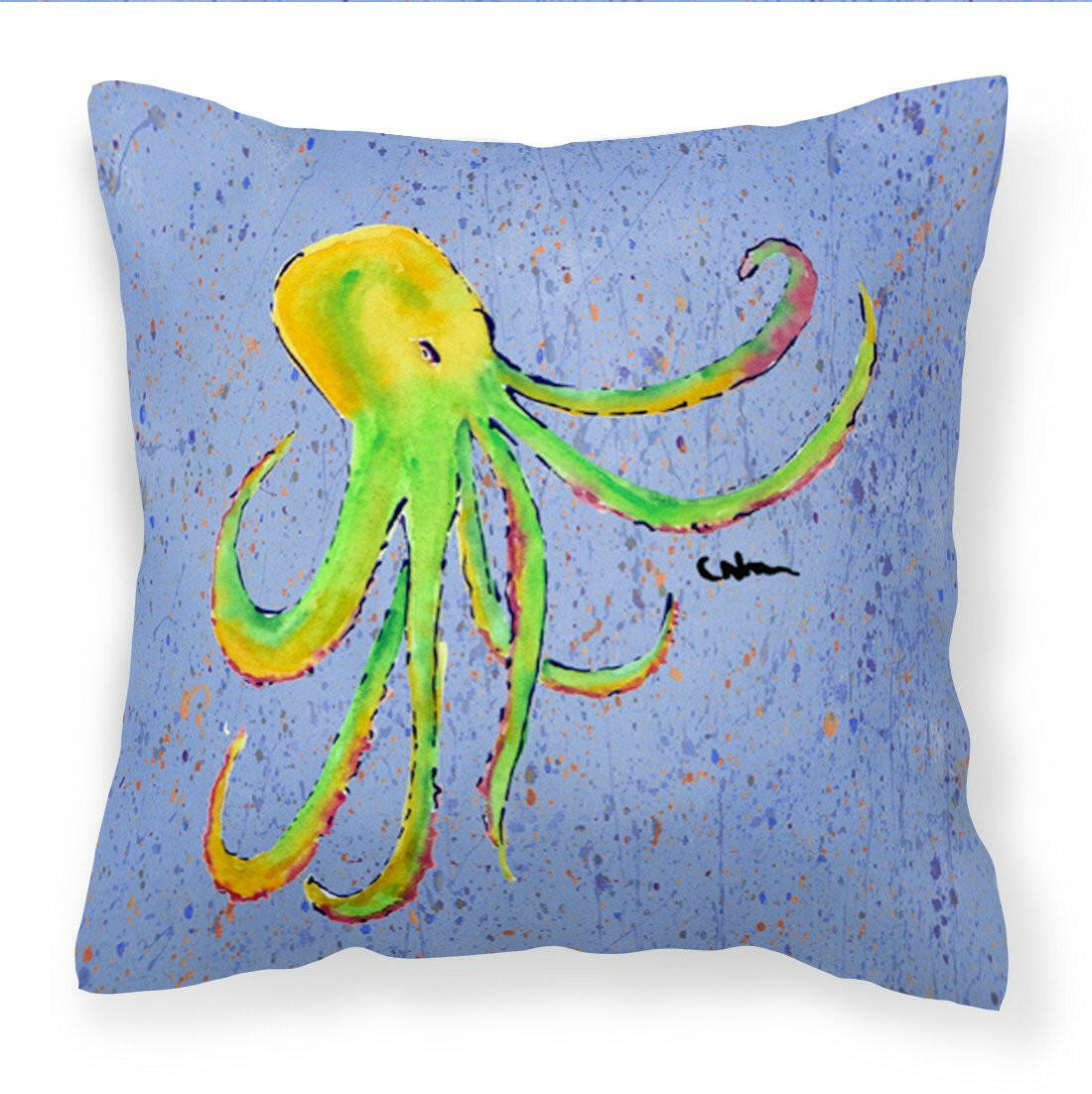 Octopus on Blue Decorative Throw Pillow 14x14 Indoor Outdoor Accent Cushion, Fabric Cover with Insert for Sofa, Bed, Porch & Living Room