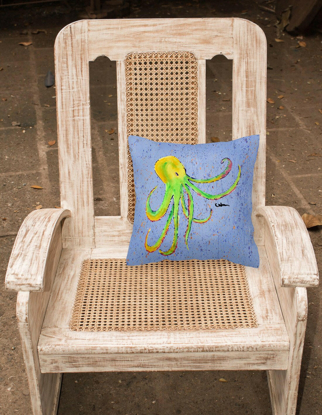 Octopus on Blue Decorative Throw Pillow 14x14 Indoor Outdoor Accent Cushion, Fabric Cover with Insert for Sofa, Bed, Porch & Living Room