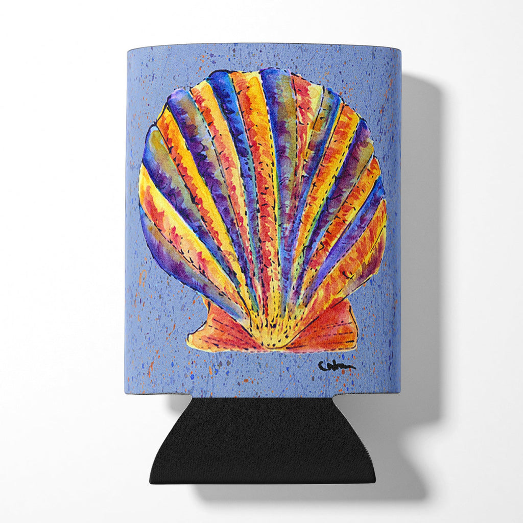 Scalloped Shell on Blue Can or Bottle Hugger Cooler Sleeve for Standard 12 oz Cans, Insulated Foam Beer & Soda Can Hugger Reusable