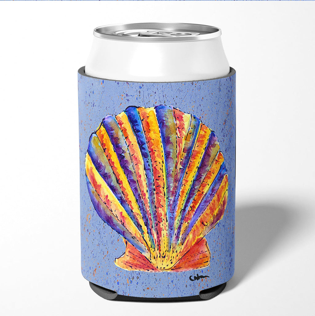 Scalloped Shell on Blue Can or Bottle Hugger Cooler Sleeve for Standard 12 oz Cans, Insulated Foam Beer & Soda Can Hugger Reusable