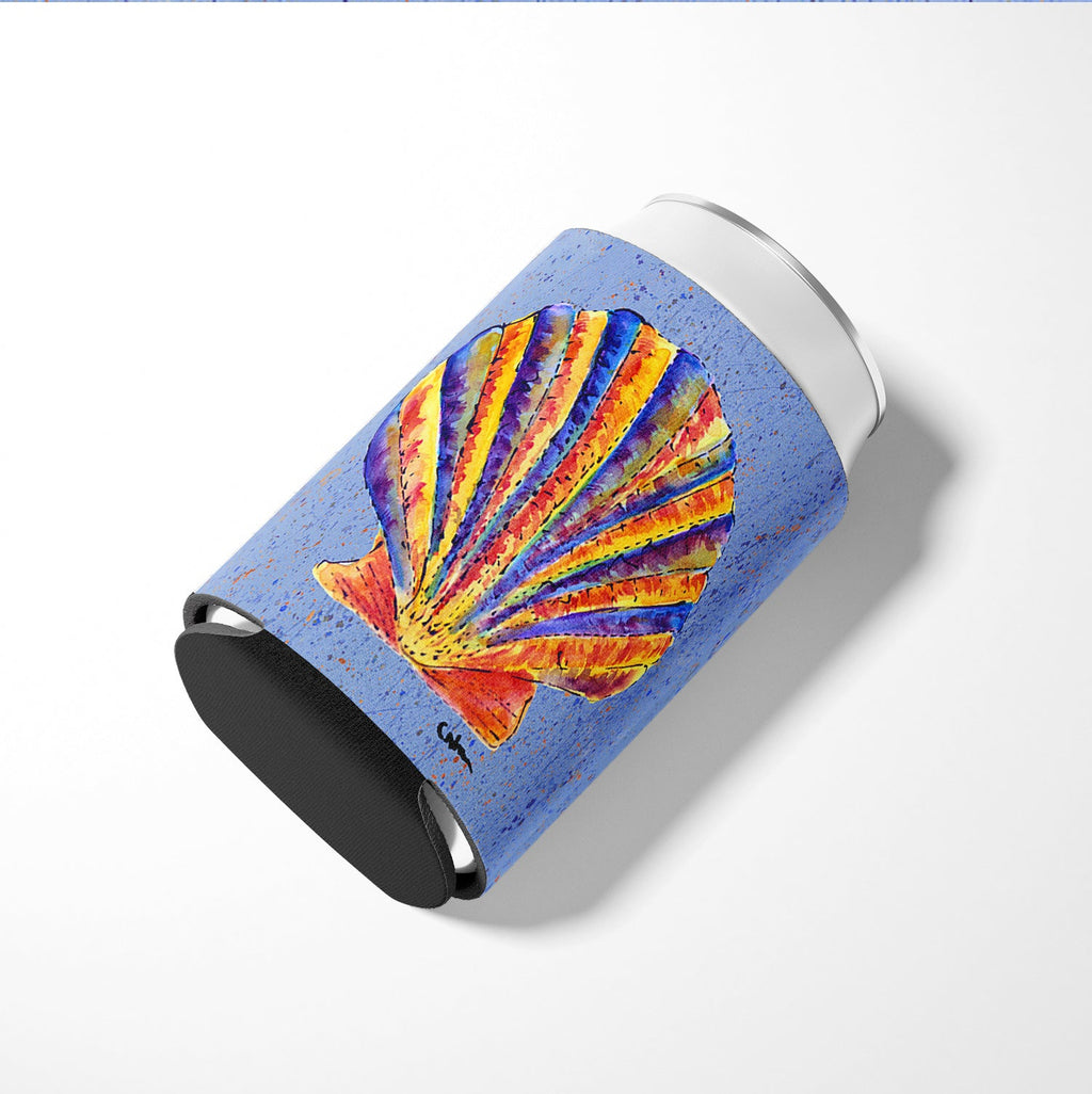 Scalloped Shell on Blue Can or Bottle Hugger Cooler Sleeve for Standard 12 oz Cans, Insulated Foam Beer & Soda Can Hugger Reusable