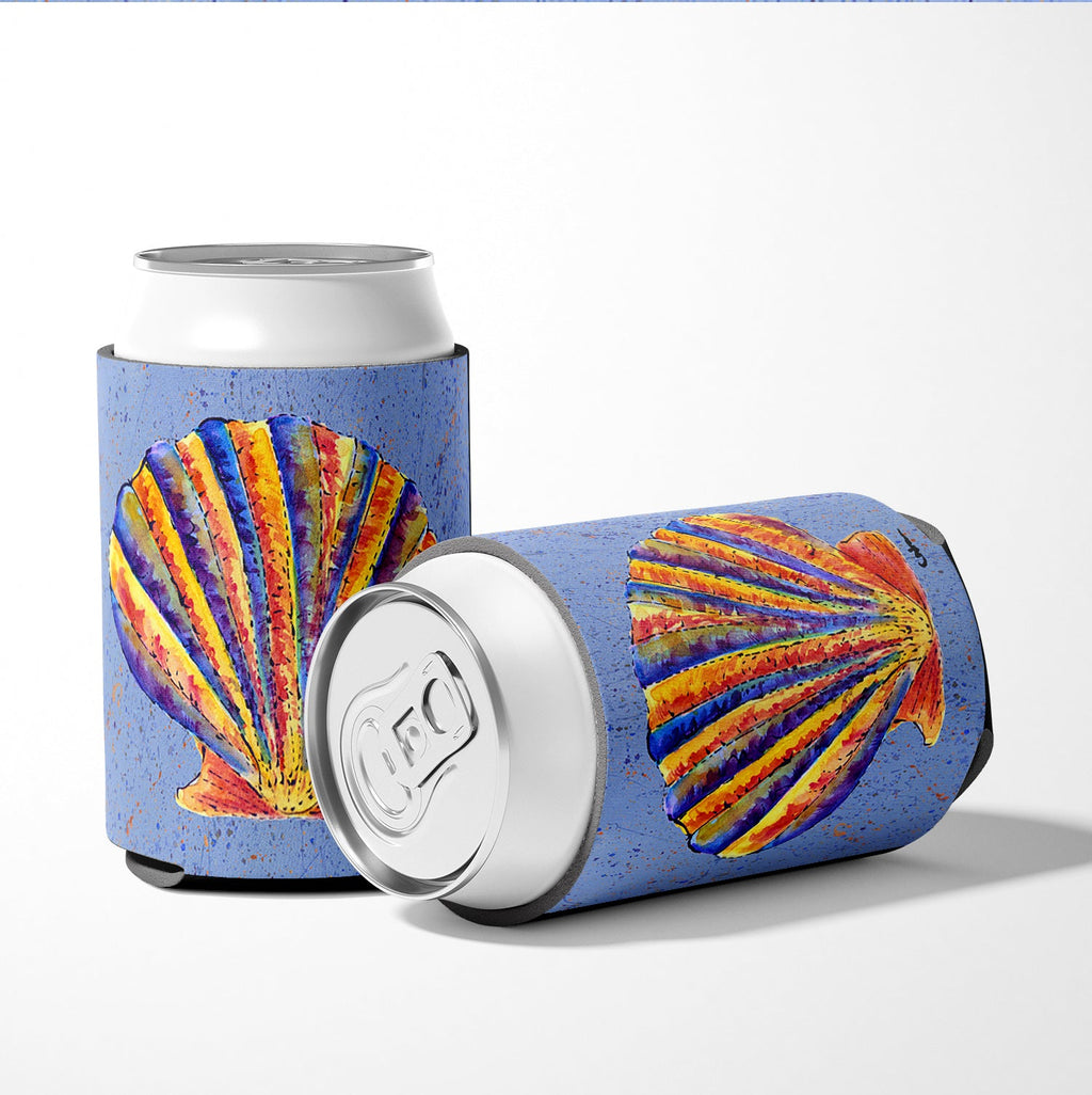 Scalloped Shell on Blue Can or Bottle Hugger Cooler Sleeve for Standard 12 oz Cans, Insulated Foam Beer & Soda Can Hugger Reusable