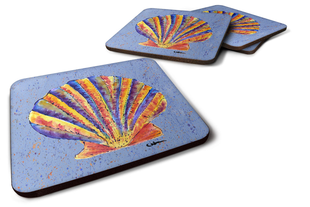 Scalloped Shell on Blue Foam Coasters Set of 4 Cup Coasters for Indoor Outdoor, Tabletop Protection, Anti Slip, Mouse pad Material