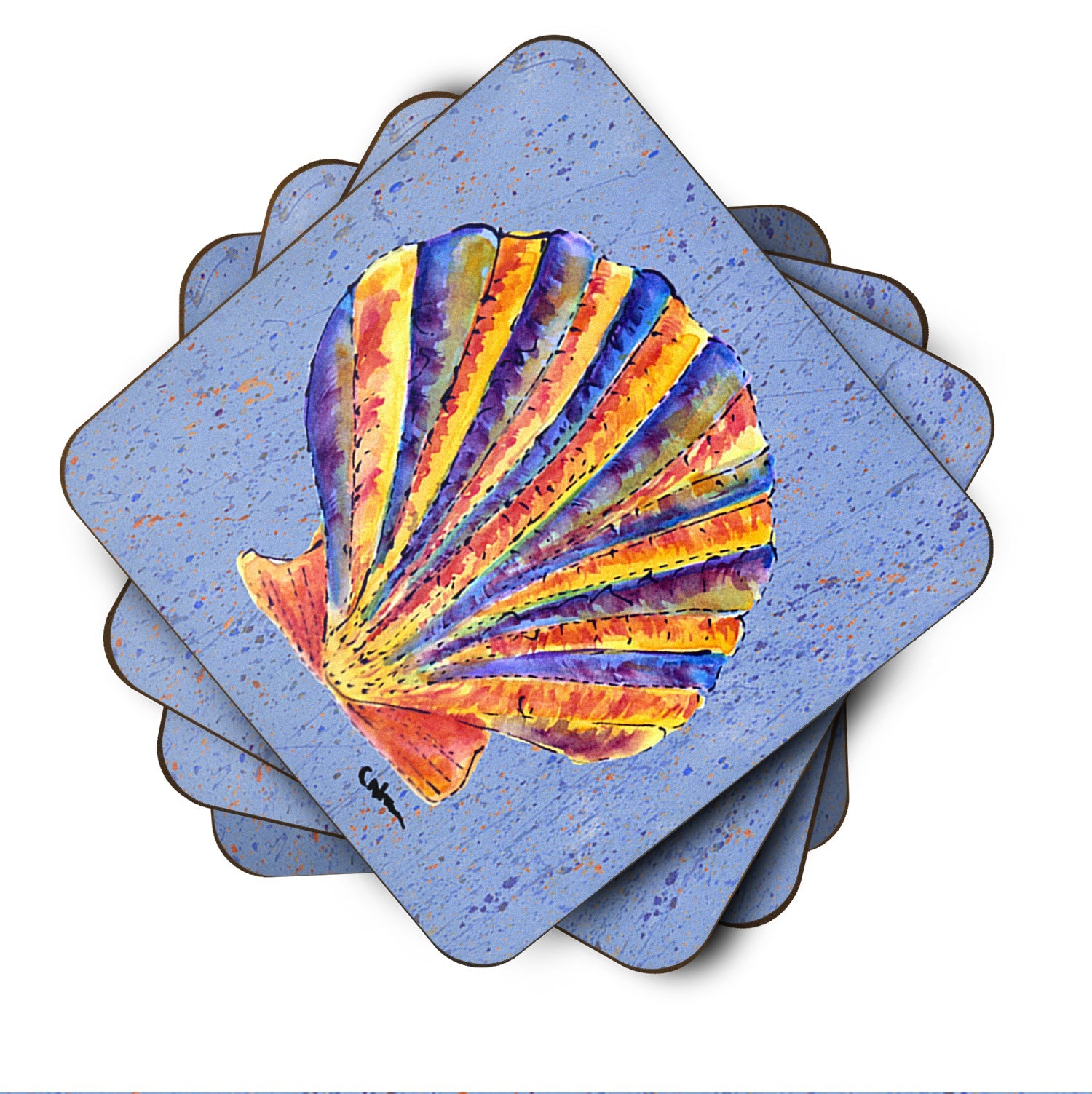 Scalloped Shell on Blue Foam Coasters Set of 4 Cup Coasters for Indoor Outdoor, Tabletop Protection, Anti Slip, Mouse pad Material