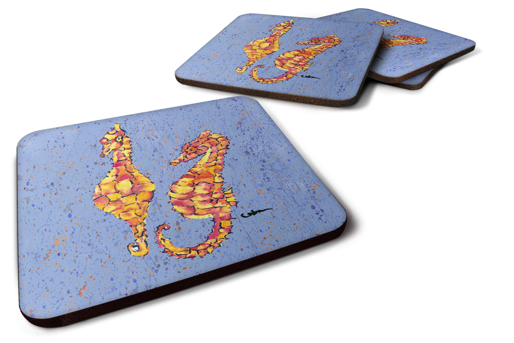 Seahorses on Blue Foam Coasters Set of 4 Cup Coasters for Indoor Outdoor, Tabletop Protection, Anti Slip, Mouse pad Material