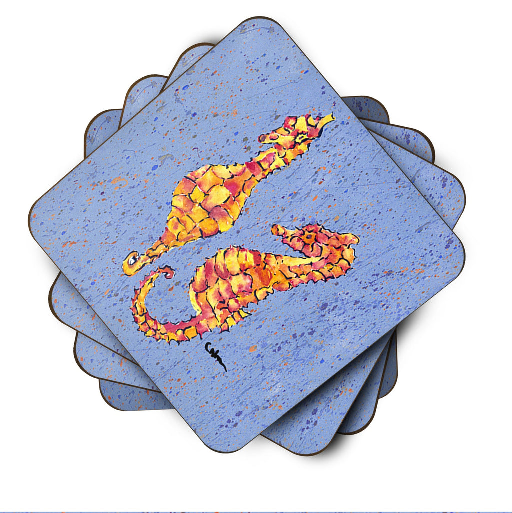 Seahorses on Blue Foam Coasters Set of 4 Cup Coasters for Indoor Outdoor, Tabletop Protection, Anti Slip, Mouse pad Material