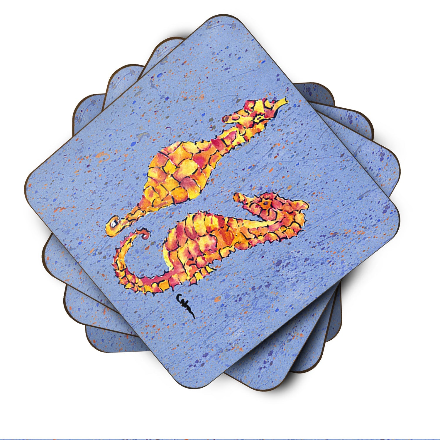 Seahorses on Blue Foam Coasters Set of 4 Cup Coasters for Indoor Outdoor, Tabletop Protection, Anti Slip, Mouse pad Material