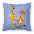 Seahorses on Blue Decorative Throw Pillow 14x14 Indoor Outdoor Accent Cushion, Fabric Cover with Insert for Sofa, Bed, Porch & Living Room