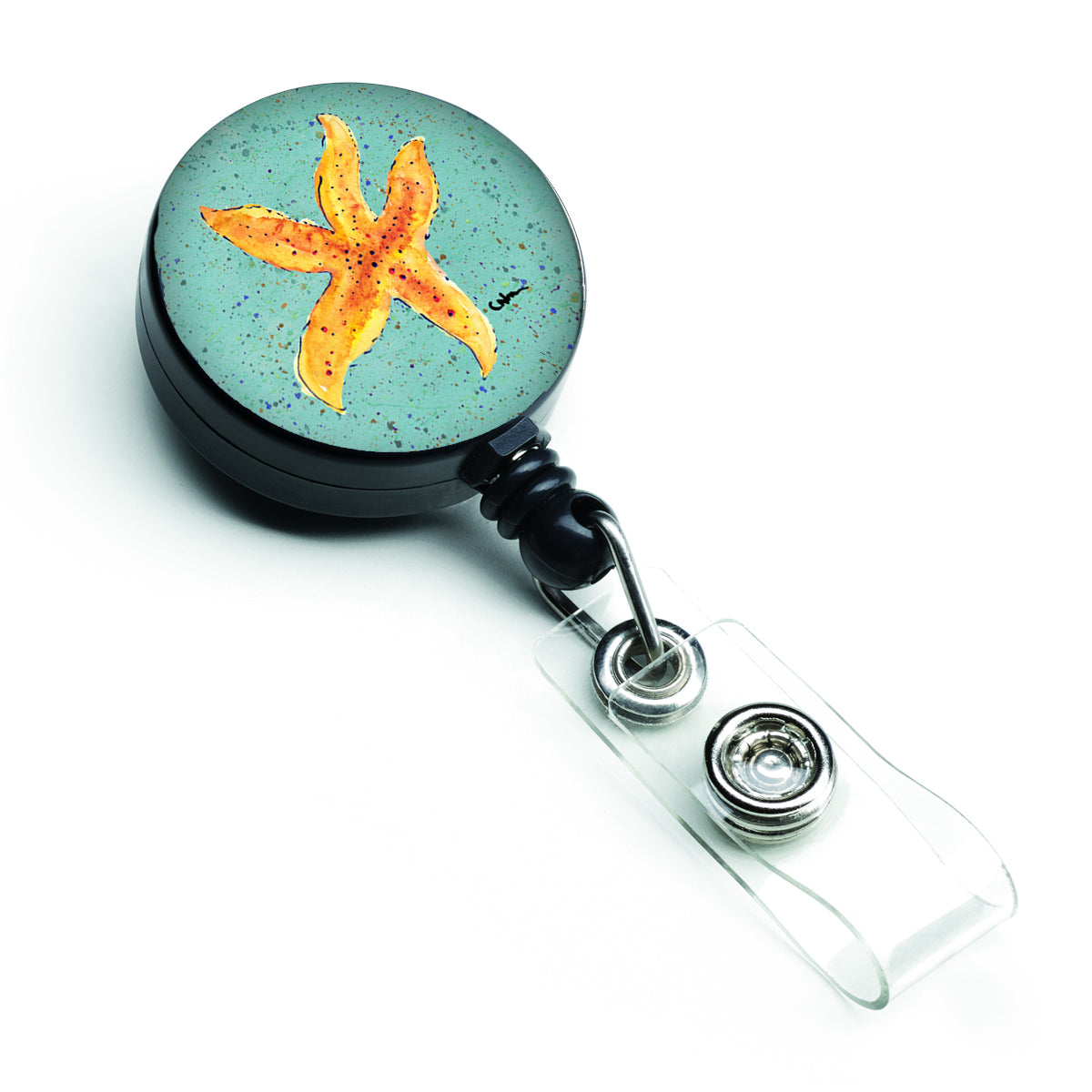 Starfish on Teal Retractable Badge Reel for Nurses ID Badge Holder with Clip Retractable Employee Badge Holder, Belt Clip