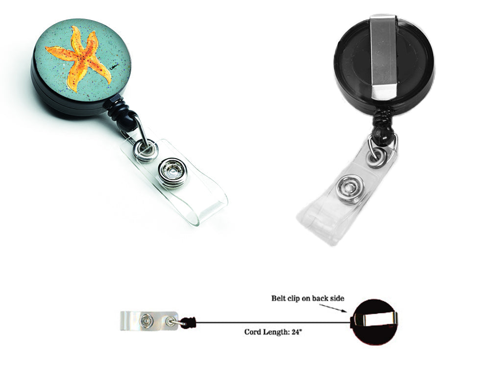 Starfish on Teal Retractable Badge Reel for Nurses ID Badge Holder with Clip Retractable Employee Badge Holder, Belt Clip