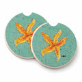 Starfish on Teal Set of 2 Cup Holder Car Coasters Absorbent Round Sandstone Coasters Gifts for Men or Women, 2.5, Multicolor