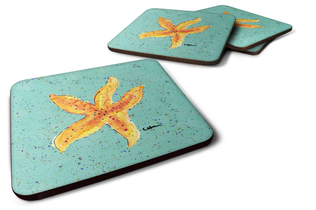 Starfish on Teal Foam Coasters Set of 4 Cup Coasters for Indoor Outdoor, Tabletop Protection, Anti Slip, Mouse pad Material