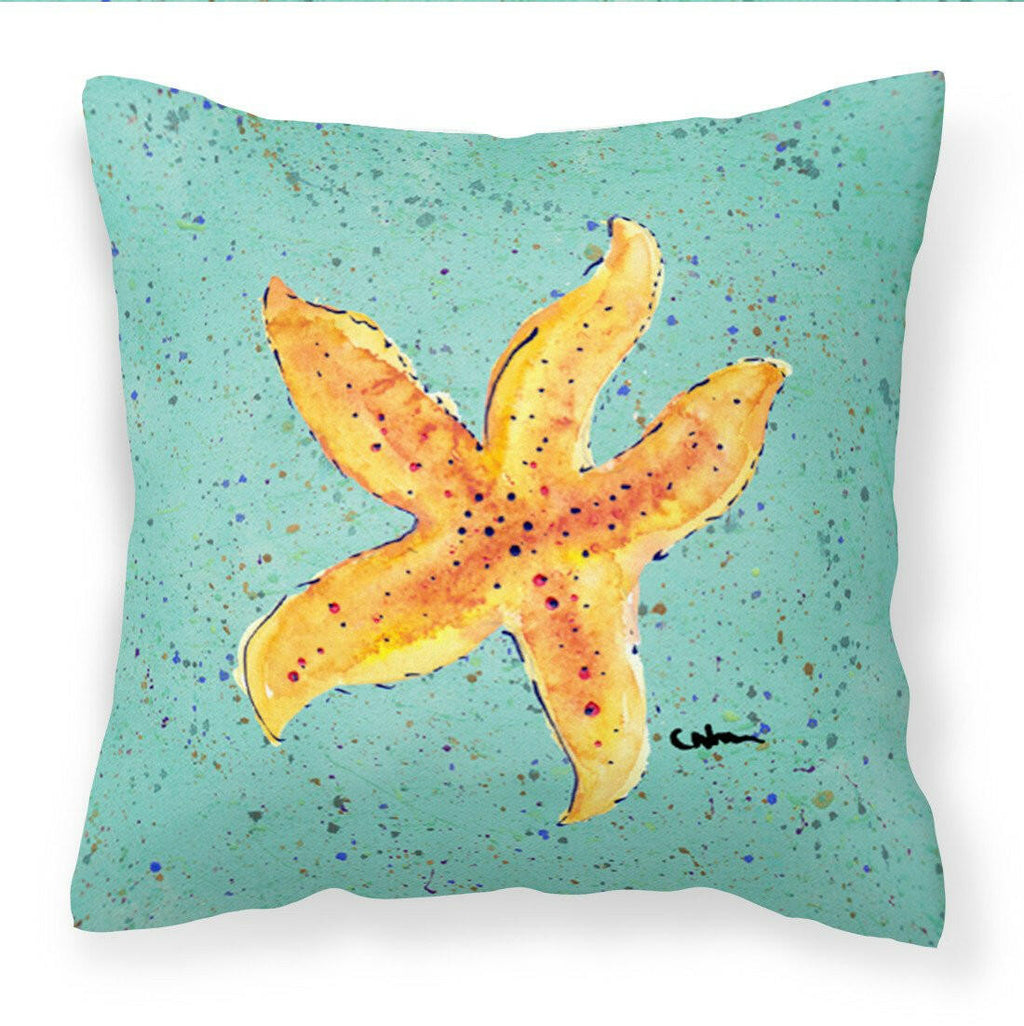 Starfish on Teal Decorative Throw Pillow 14x14 Indoor Outdoor Accent Cushion, Fabric Cover with Insert for Sofa, Bed, Porch & Living Room