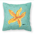 Starfish on Teal Decorative Throw Pillow 14x14 Indoor Outdoor Accent Cushion, Fabric Cover with Insert for Sofa, Bed, Porch & Living Room