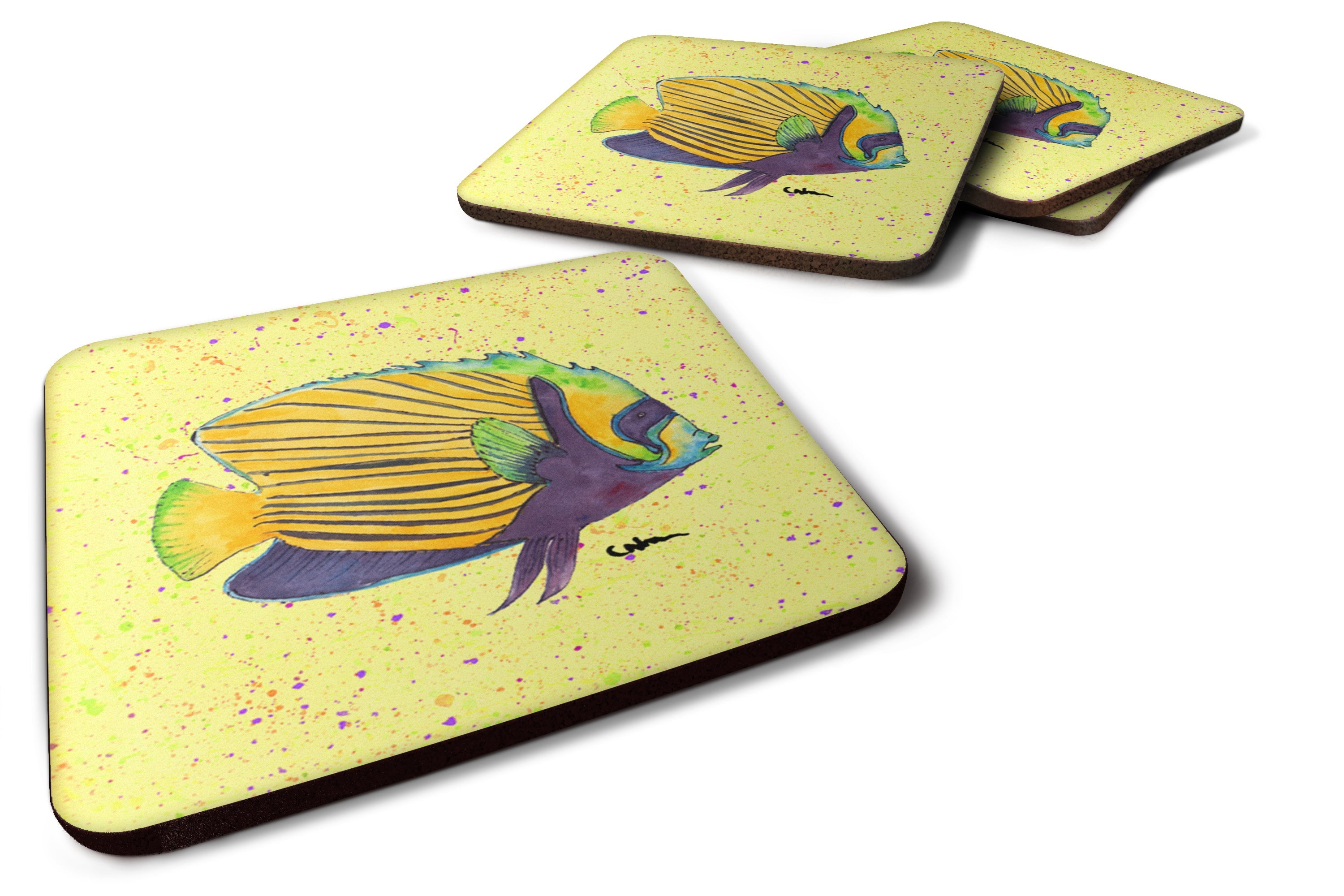 Yellow Fish on Yellow Foam Coasters Set of 4 Cup Coasters for Indoor Outdoor, Tabletop Protection, Anti Slip, Mouse pad Material