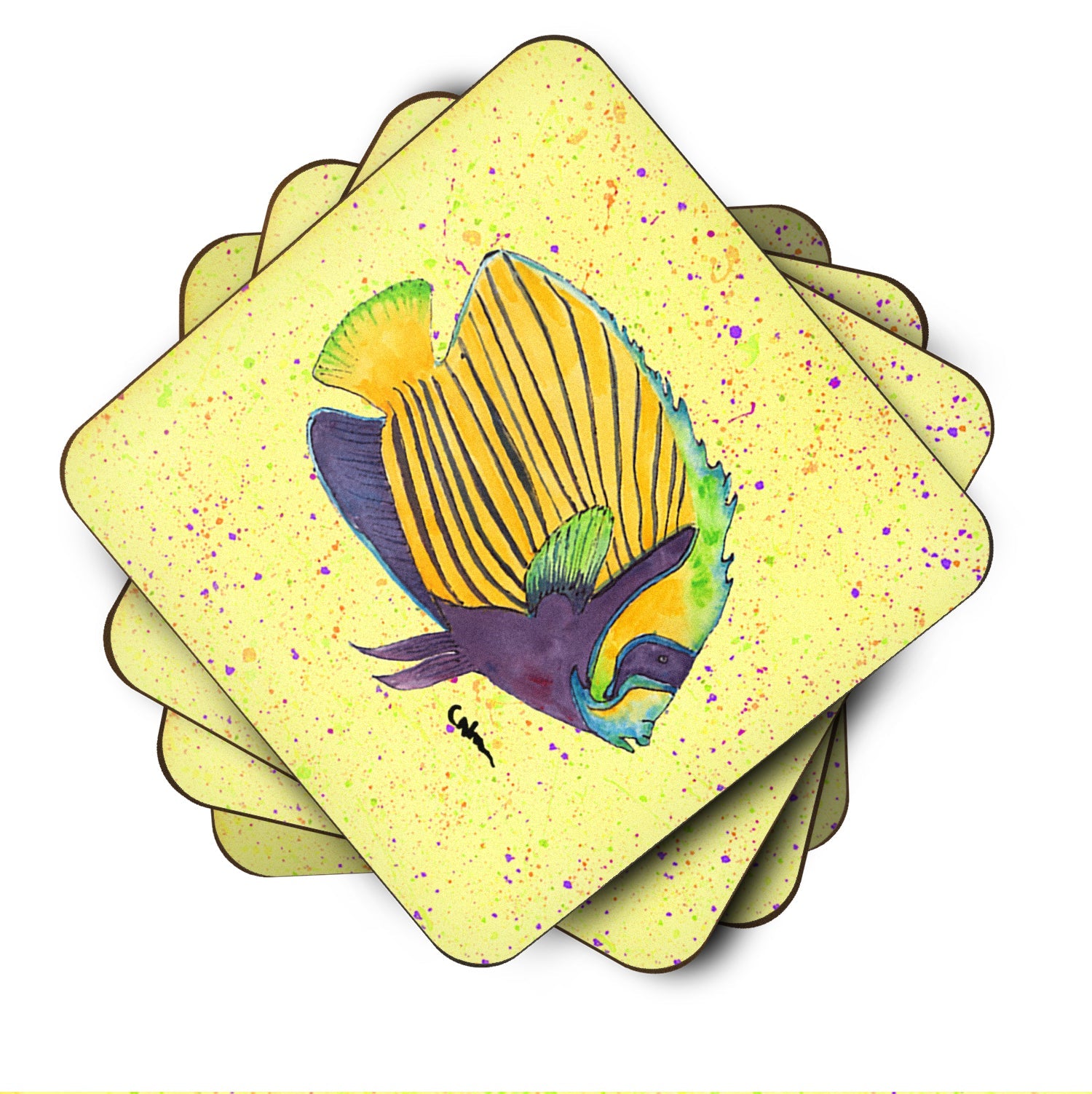 Yellow Fish on Yellow Foam Coasters Set of 4 Cup Coasters for Indoor Outdoor, Tabletop Protection, Anti Slip, Mouse pad Material