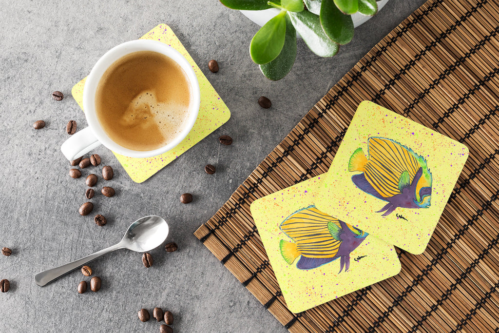 Yellow Fish on Yellow Foam Coasters Set of 4 Cup Coasters for Indoor Outdoor, Tabletop Protection, Anti Slip, Mouse pad Material