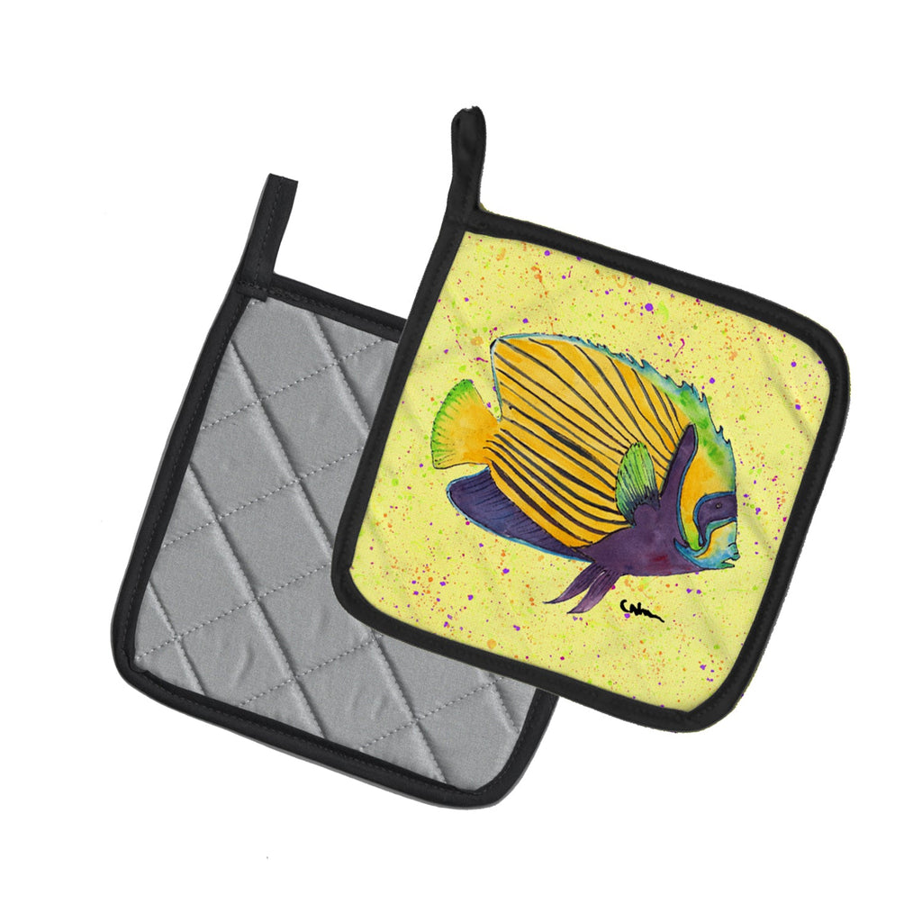 Yellow Fish on Yellow Pot Holder Set of 2 Heat Resistant Quilted Hot Pads 7.5 x 7.5 Inch, Insulated Kitchen Trivets for Cooking & Baking