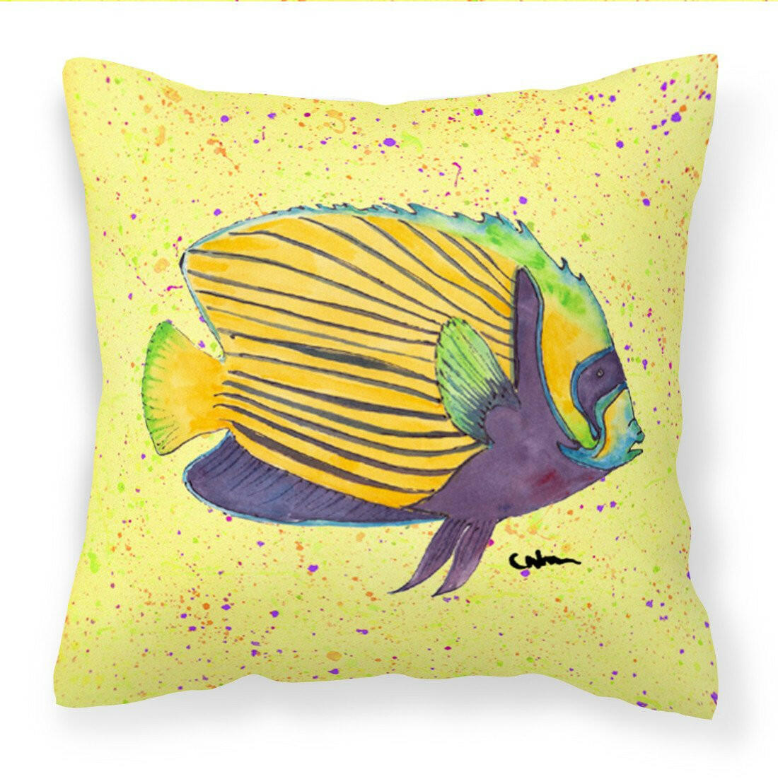 Yellow Fish on Yellow Decorative Throw Pillow 14x14 Indoor Outdoor Accent Cushion, Fabric Cover with Insert for Sofa, Bed, Porch & Living Room
