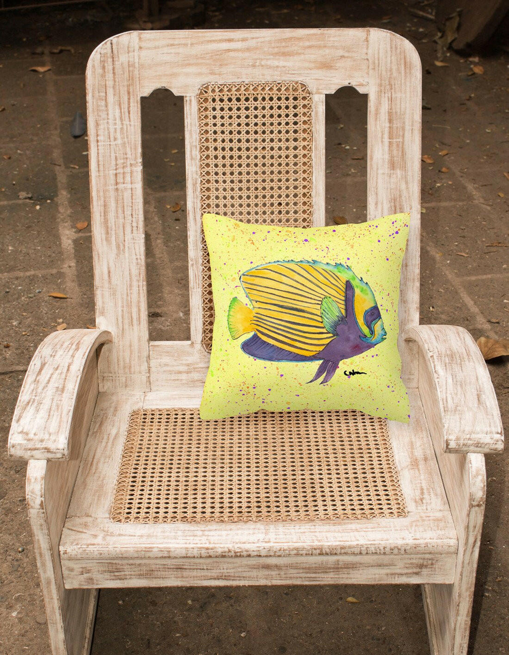 Yellow Fish on Yellow Decorative Throw Pillow 14x14 Indoor Outdoor Accent Cushion, Fabric Cover with Insert for Sofa, Bed, Porch & Living Room