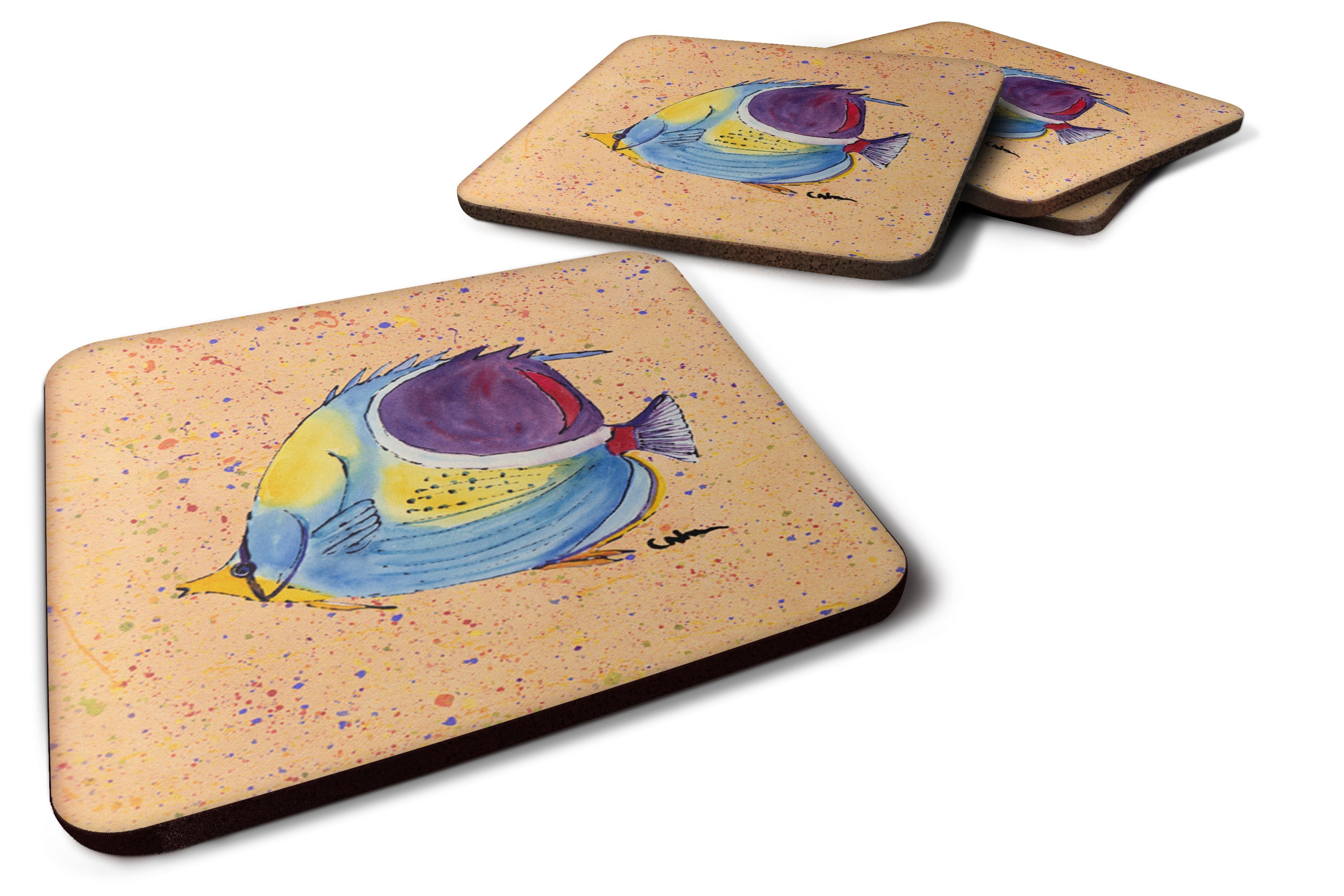 Tropical Fish Foam Coasters Set of 4 Cup Coasters for Indoor Outdoor, Tabletop Protection, Anti Slip, Mouse pad Material