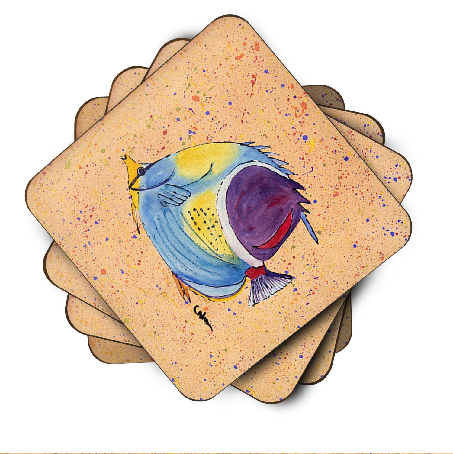 Tropical Fish Foam Coasters Set of 4 Cup Coasters for Indoor Outdoor, Tabletop Protection, Anti Slip, Mouse pad Material