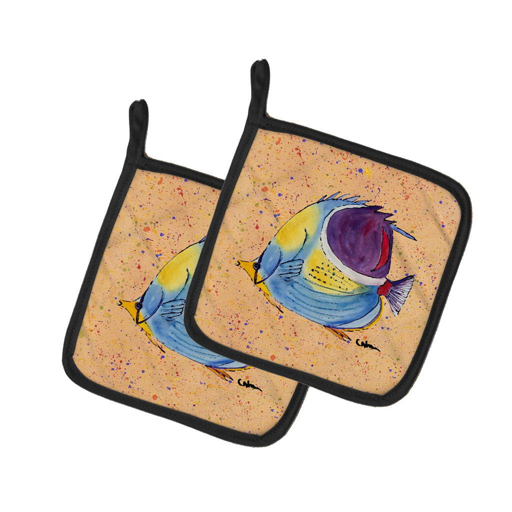 Tropical Fish Pot Holder Set of 2 Heat Resistant Quilted Hot Pads 7.5 x 7.5 Inch, Insulated Kitchen Trivets for Cooking & Baking