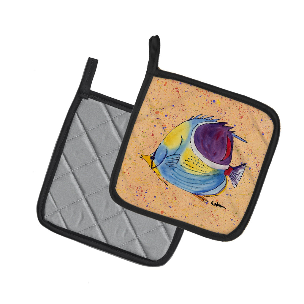 Tropical Fish Pot Holder Set of 2 Heat Resistant Quilted Hot Pads 7.5 x 7.5 Inch, Insulated Kitchen Trivets for Cooking & Baking
