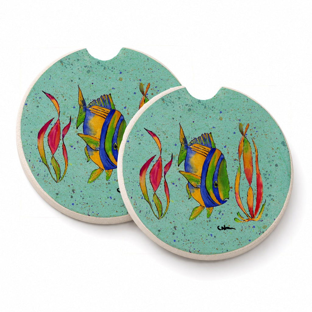 Tropical Fish Set of 2 Cup Holder Car Coasters Absorbent Round Sandstone Coasters Gifts for Men or Women, 2.5, Multicolor