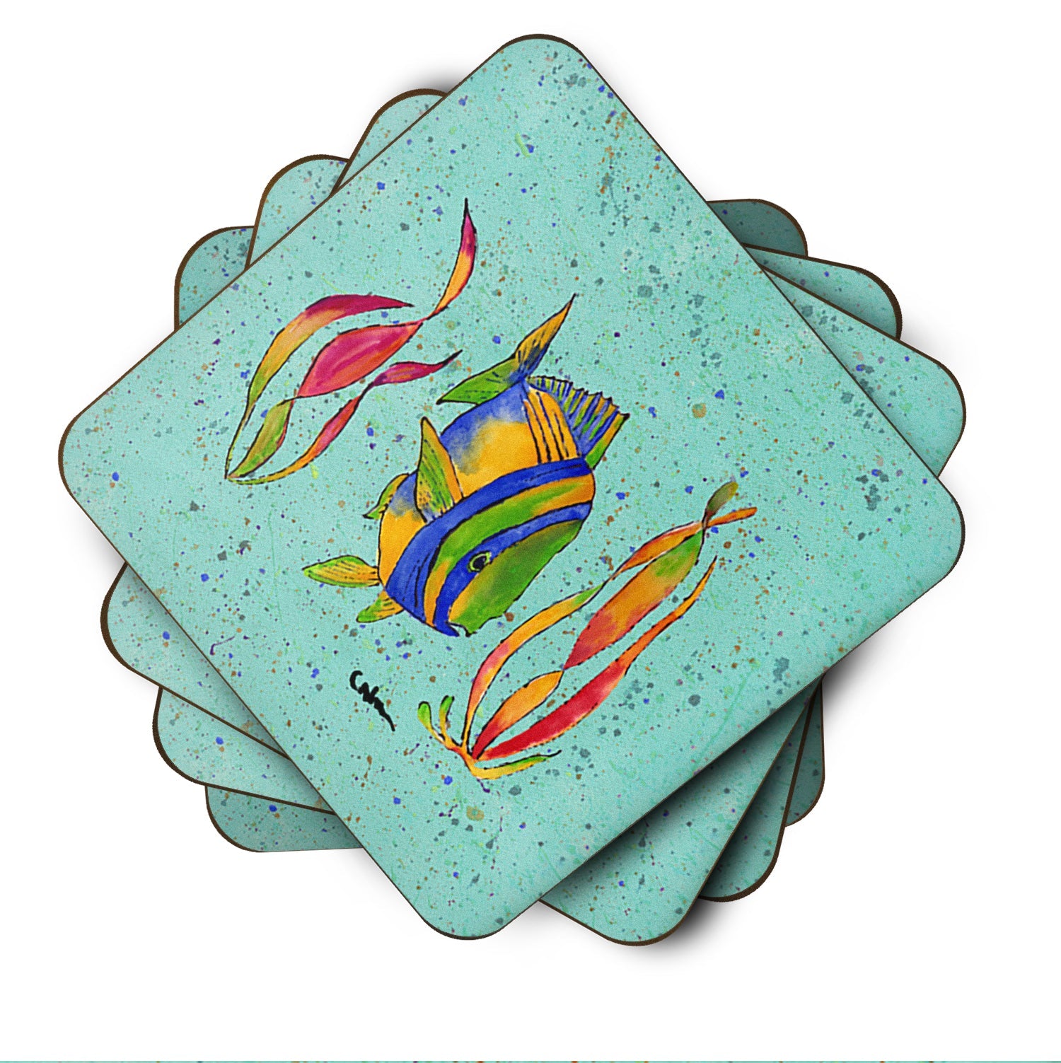 Tropical Fish Foam Coasters Set of 4 Cup Coasters for Indoor Outdoor, Tabletop Protection, Anti Slip, Mouse pad Material