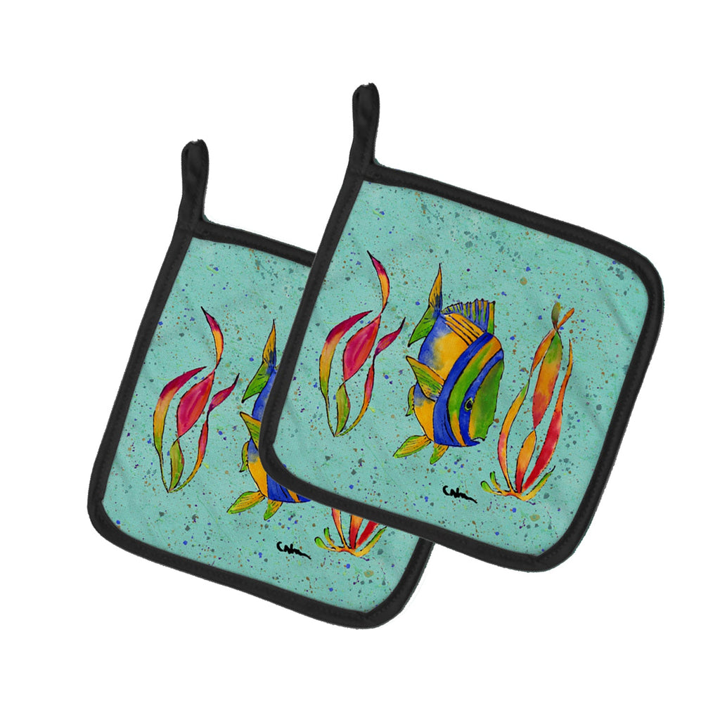 Tropical Fish Pot Holder Set of 2 Heat Resistant Quilted Hot Pads 7.5 x 7.5 Inch, Insulated Kitchen Trivets for Cooking & Baking