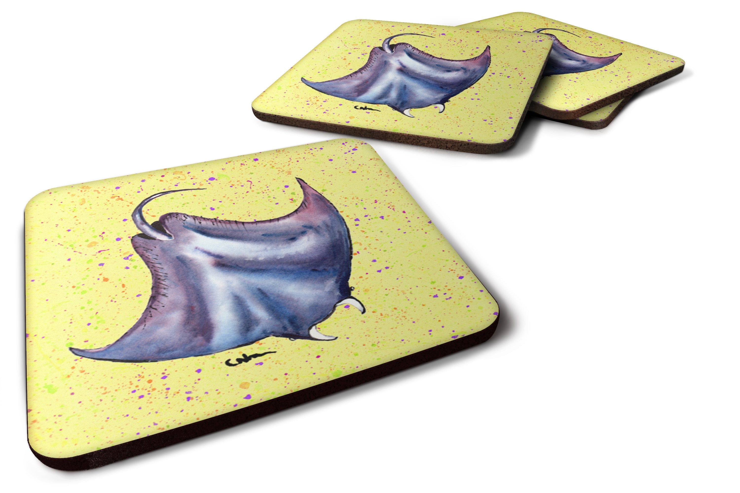 Stingray on Yellow Foam Coasters Set of 4 Cup Coasters for Indoor Outdoor, Tabletop Protection, Anti Slip, Mouse pad Material
