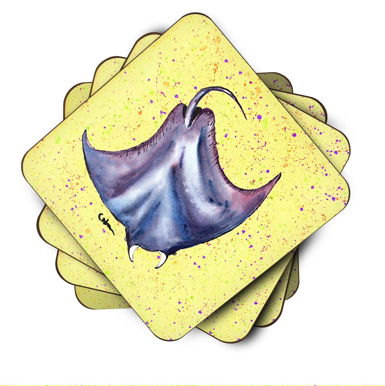 Stingray on Yellow Foam Coasters Set of 4 Cup Coasters for Indoor Outdoor, Tabletop Protection, Anti Slip, Mouse pad Material