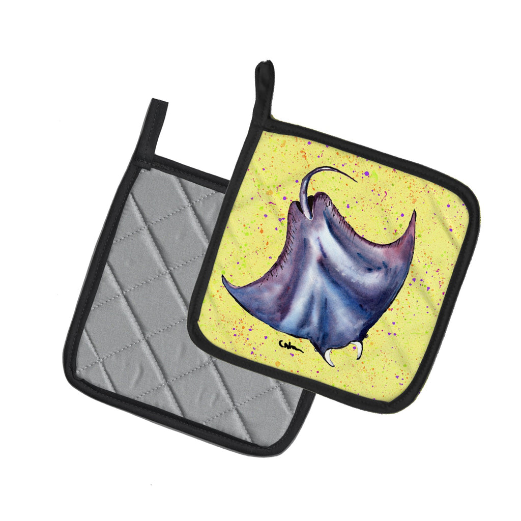 Stingray on Yellow Pot Holder Set of 2 Heat Resistant Quilted Hot Pads 7.5 x 7.5 Inch, Insulated Kitchen Trivets for Cooking & Baking