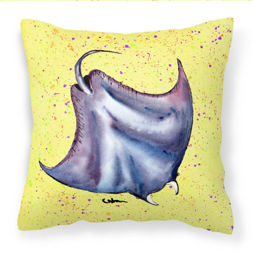 Stingray on Yellow Decorative Throw Pillow 14x14 Indoor Outdoor Accent Cushion, Fabric Cover with Insert for Sofa, Bed, Porch & Living Room
